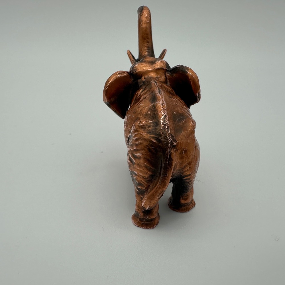 Vintage Copper Tone Elephant Figurine Trunk Up Good Luck Statue Miniature 2.5" - Picture 4 of 8